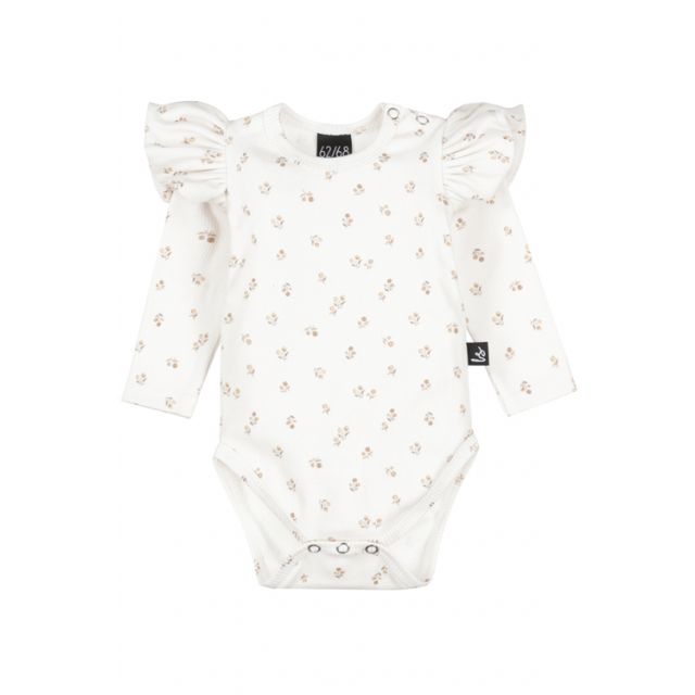 Ruffle romper belly brown flowers rib (off white)