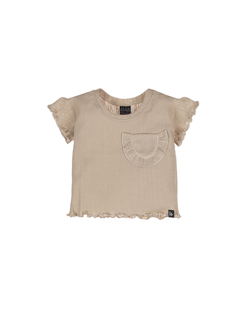 Loose fit ruffle top pointelle beige