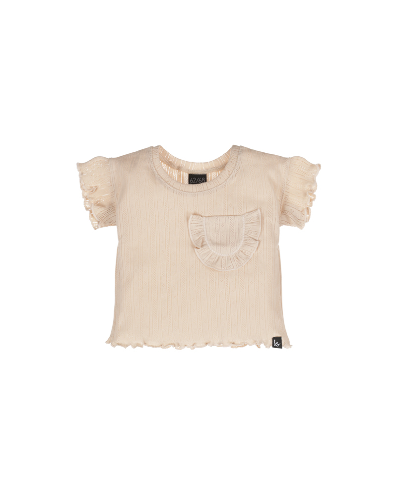 Loose fit ruffle top pointelle sand